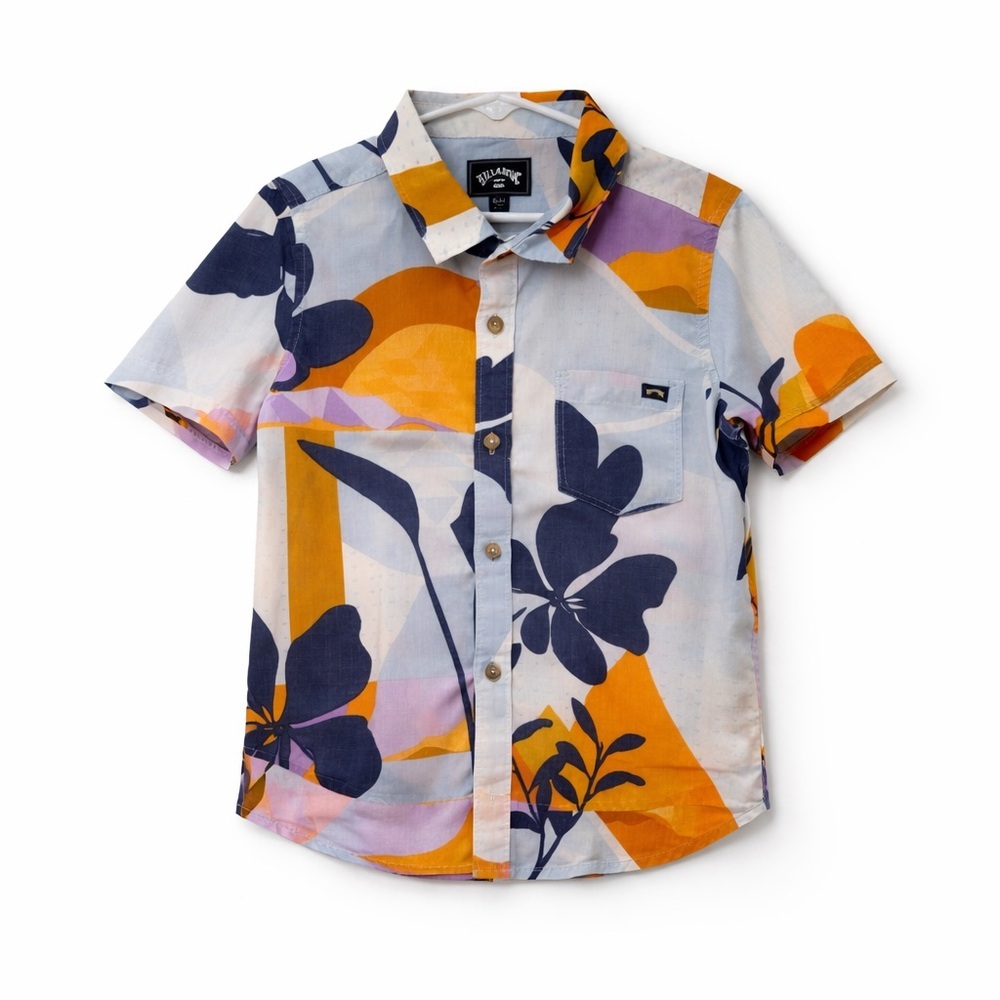 🌺 Billabong Boys Size 5 Tropical Floral Button Down Shirt 100% Cotton Summer